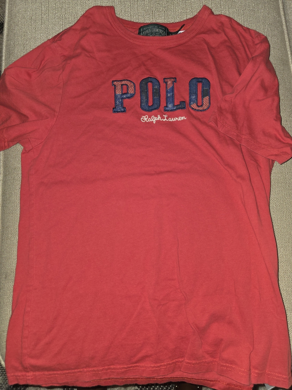 Ralph Lauren Red Tee with Navy Patchwork POLO